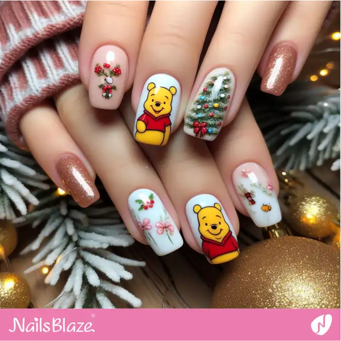 Winnie the Pooh Christmas Nail Design | Cartoon Nails - NB1698